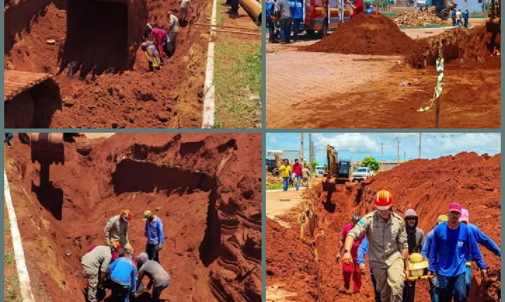Trabalhadores ficam soterrados em obra de esgoto na cidade de  Bataguassu
